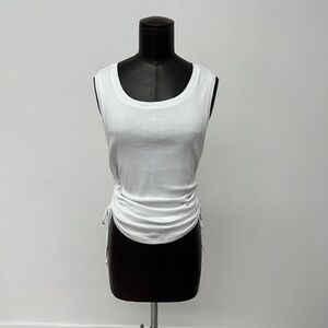 White Ruched Drawstring Tank Top